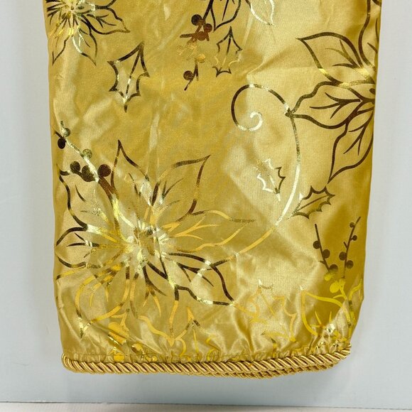Holiday Time Gold 48-Inch Round Christmas Tree Skirt Poinsettia Holly Leaves NEW - Picture 2 of 6